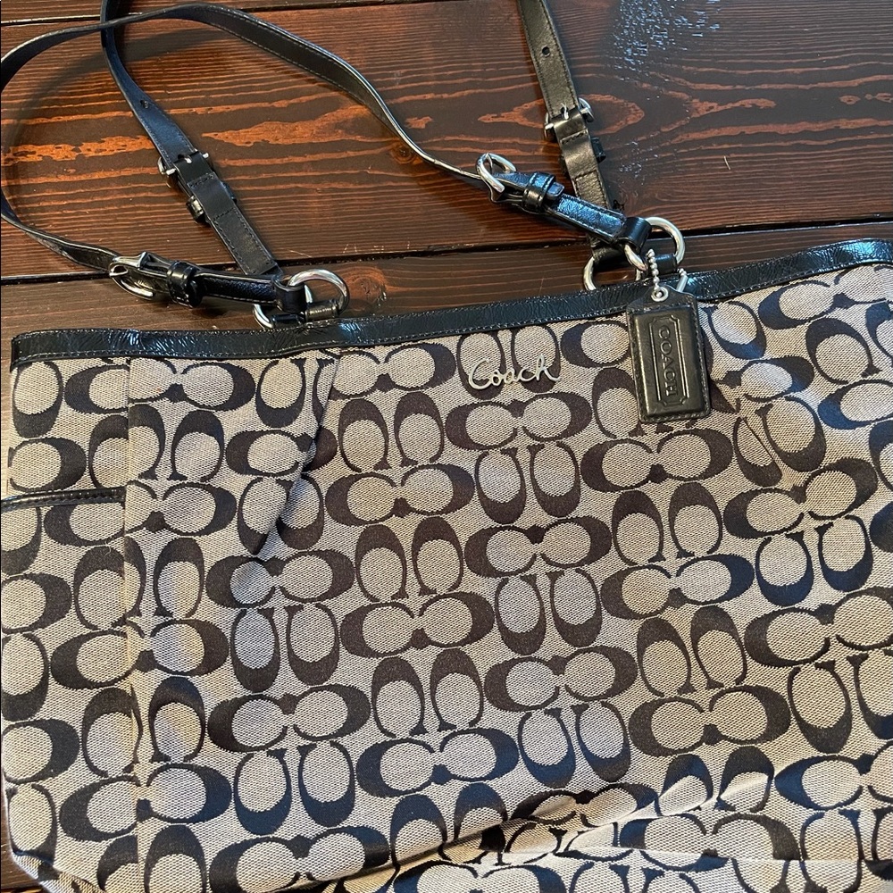 Grey and black Coach tote